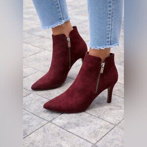 Rouge! Burgundy Ankle Boots Pointed Toe Zip Heels Women’s 8.5